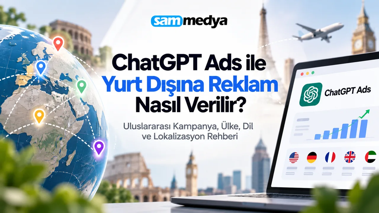 ChatGPT Ads ile Yurt Dışına Reklam Verme ChatGPT Ads ile yurt dışına reklam verme, uluslararası kampanya, ülke hedefleme ve lokalizasyon rehberi görseli