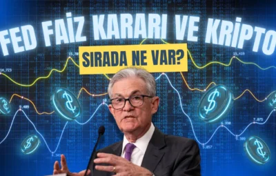 Federal Reserve Başkanı Jerome Powell'ın faiz oranları kararını açıkladığı bir an, kripto para piyasası ve ekonomik veri analizleriyle birlikte.