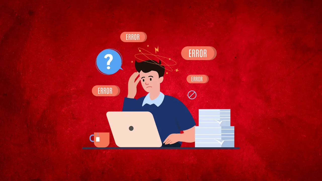 Video reklamların yaygın hataları ve çözümleri hakkında düşüncelere dalmış bir kişi, bilgisayarının karşısında hata mesajlarıyla karşılaşıyor.