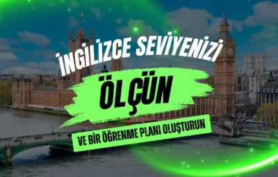 İngilizce seviyesini ölçme ve öğrenme planı oluşturma önerisiyle ilgili bir görsel.