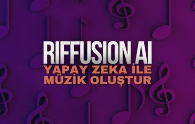 Riffusion AI ile yapay zeka kullanarak müzik oluşturulabileceğini anlatan bir görsel.